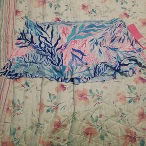 Lilly Pulitzer Kaleidoscope Coral Mini Monaco Hipster Ruffle Bottom Swim Skirt